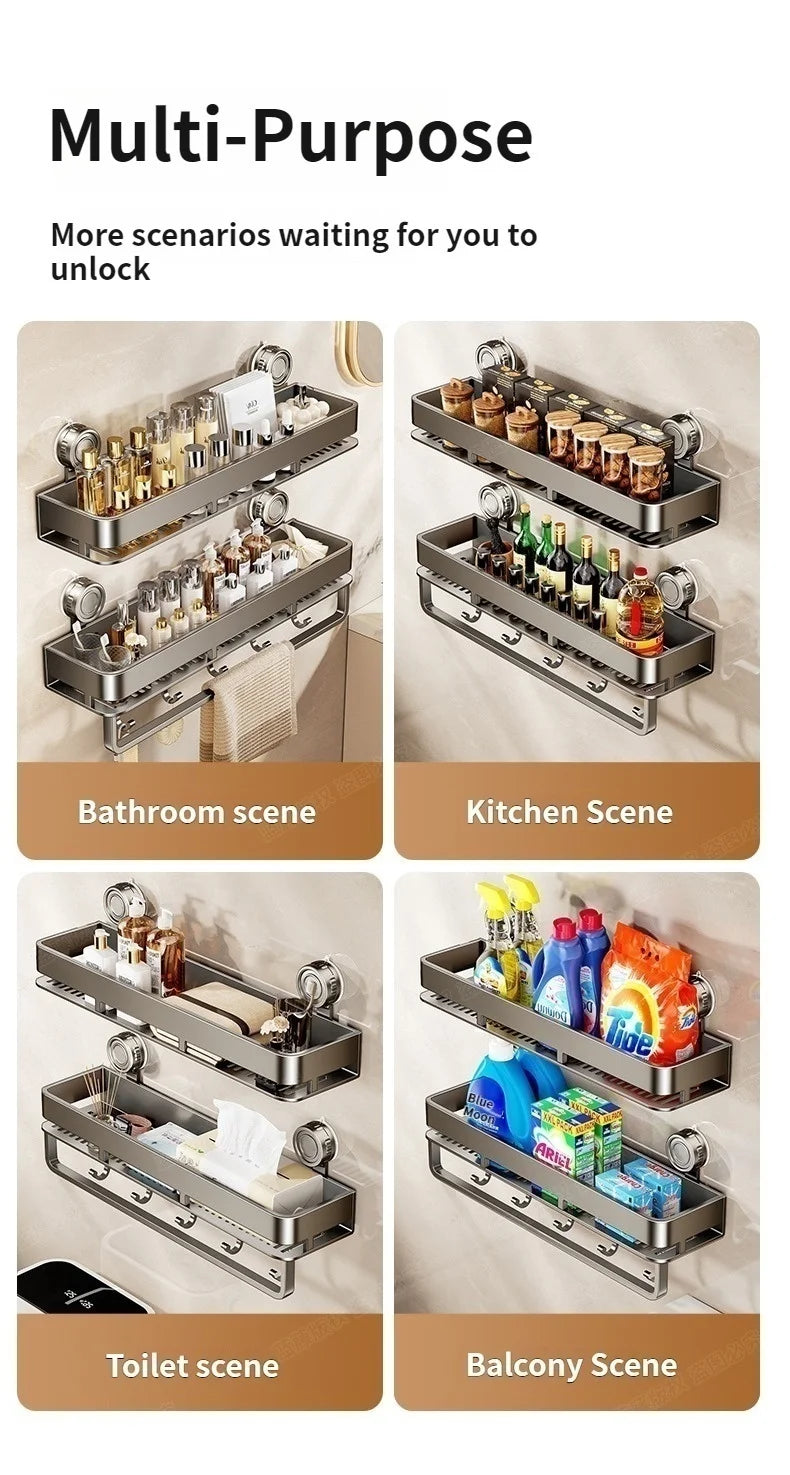 Kein Stanzen Saugnapf Saug Badezimmerregal Badezimmerregal Toilettenraum Aluminium Hängeregal Badezimmer Organizer Hängen an der Wand