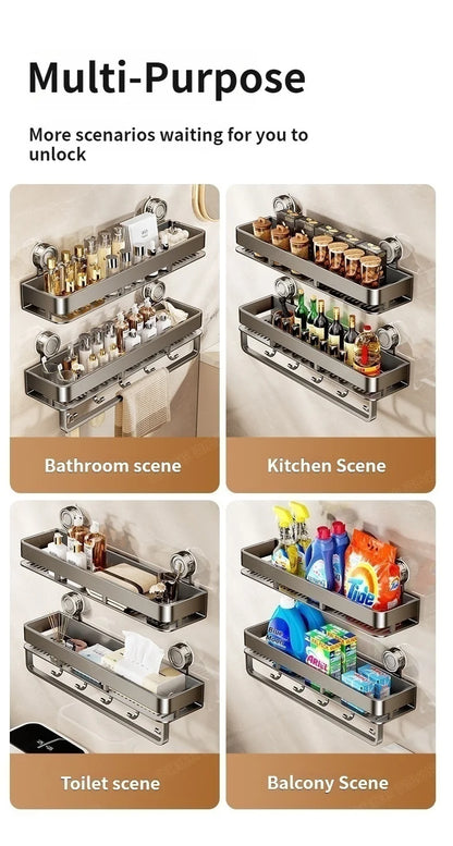 Kein Stanzen Saugnapf Saug Badezimmerregal Badezimmerregal Toilettenraum Aluminium Hängeregal Badezimmer Organizer Hängen an der Wand