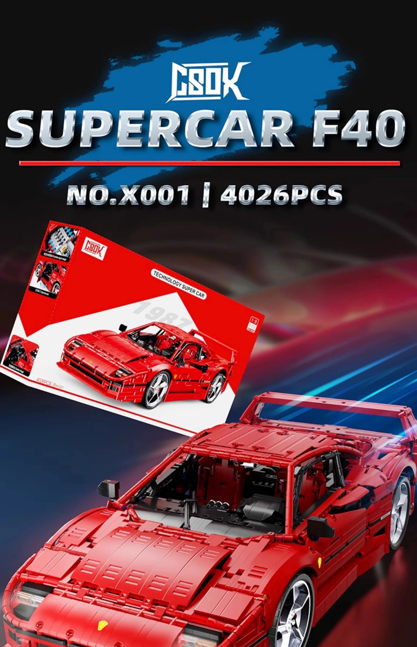 4026PCS Technical LOX Edition F40  Assembly MOC 140629 Building Block Car Supercar Model Adult High Difficulty Racing Toys.