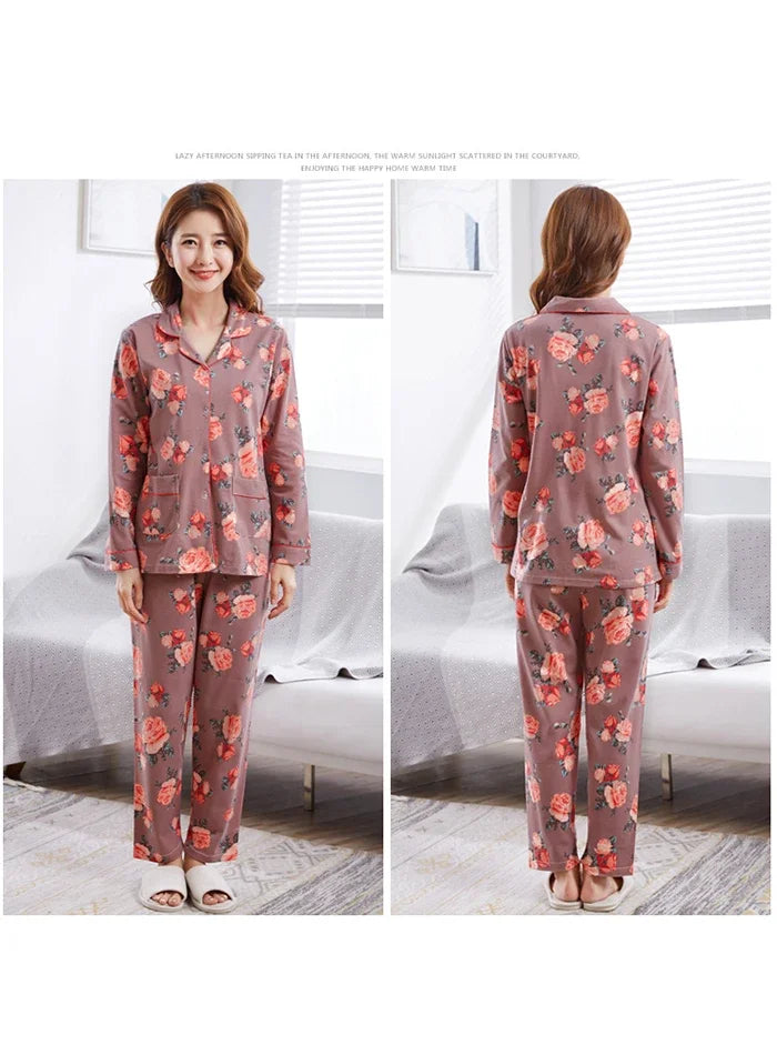 Feminino Warm Sleepwear White PJ 2025 Fashion Pure Cotton Pyjama Femme 100% Cotton Pajama For Women Winter Soild Pink Pijamas.