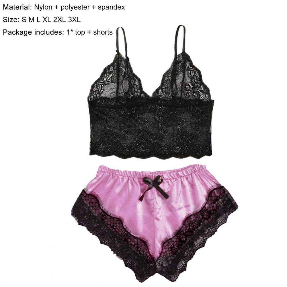 Spaghetti träger Shorts Frauen Nachtwäsche Set elastisch einfarbig weibliche Leibchen Shorts Spitze Frauen Nachtwäsche Set.