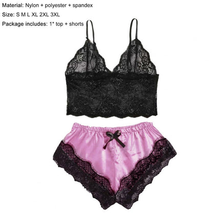 Spaghetti träger Shorts Frauen Nachtwäsche Set elastisch einfarbig weibliche Leibchen Shorts Spitze Frauen Nachtwäsche Set.
