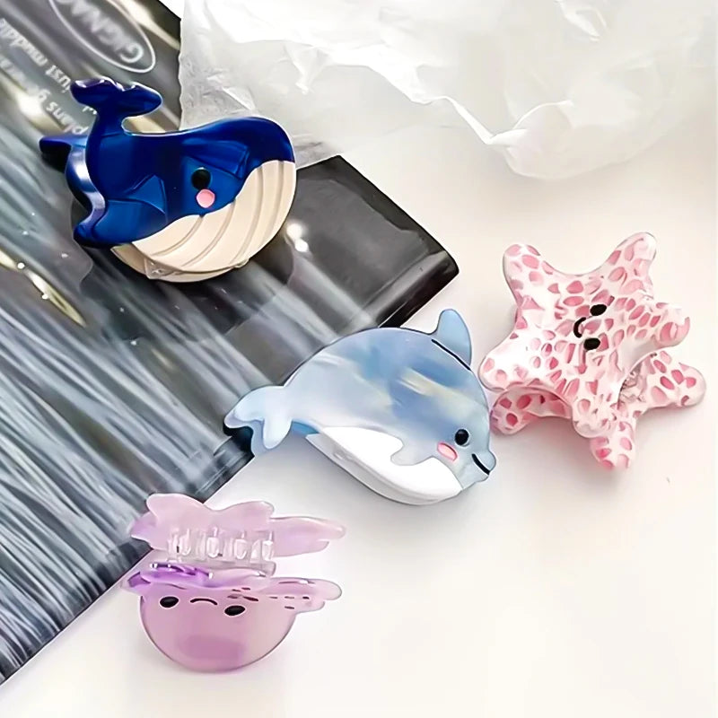 Acetate Ocean Animal Hair Clips for Women Non-Slip Summer Beach Accessories Crab Starfish Whale Multi-Pack Gifts.