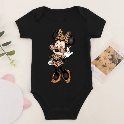 Niedliche Leopard Minnie Maus Disney Newbron Bodys Baby Kleidung Sommer Kurzarm Baumwolle Minnie Kawaii Stram pler Overall
