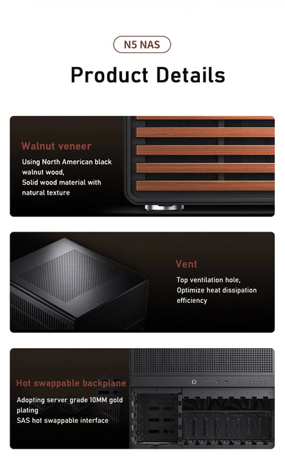 Jonsbo N5 NAS Computer Chassis ITX/M-ATX/ATX/E-ATX PC Case 12+4 Hard Disk Space ATX Power Supply With Fan Aluminum Desktop Case