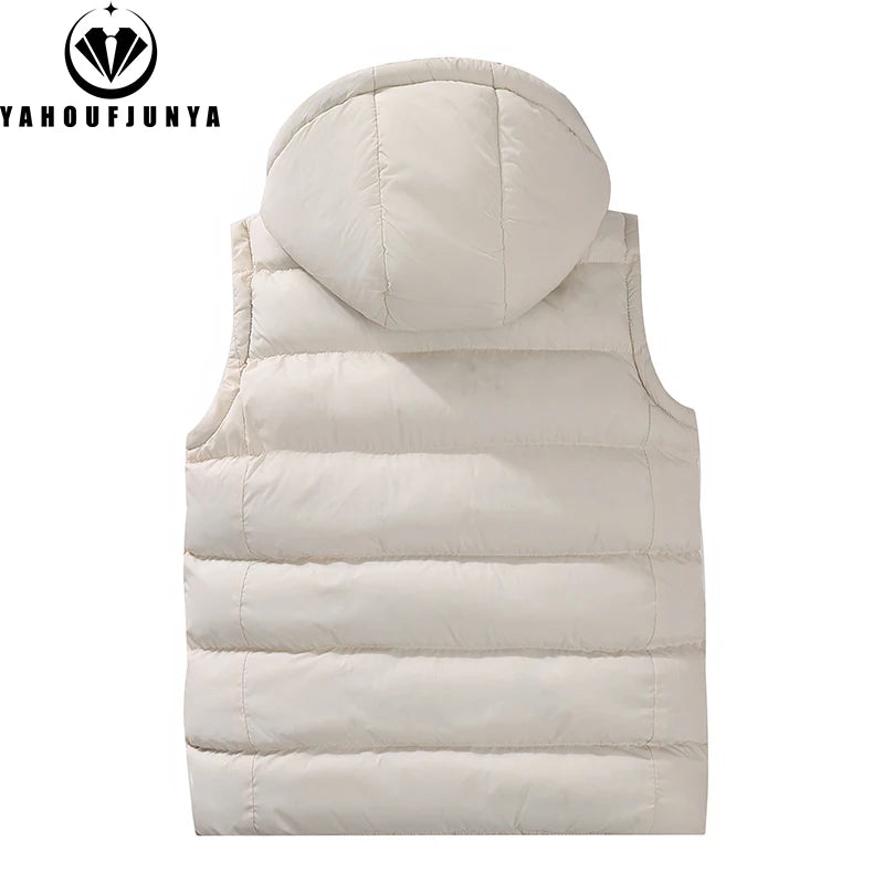 Autumn Winter Men Sleeveless Warm Detachable Hooded Vest Men Outdoor Windproof Casual Fashion Loose Brand Zipper Vest Male Coat.
