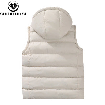 Autumn Winter Men Sleeveless Warm Detachable Hooded Vest Men Outdoor Windproof Casual Fashion Loose Brand Zipper Vest Male Coat.