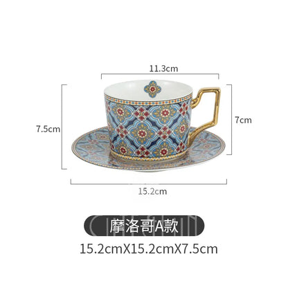Luxury Coffee Cup and Saucer Set for Cappuccino, Latte, Espresso, Moroccan Style, Ceramic Tea Cup, Kitchen Tool, House Warming.