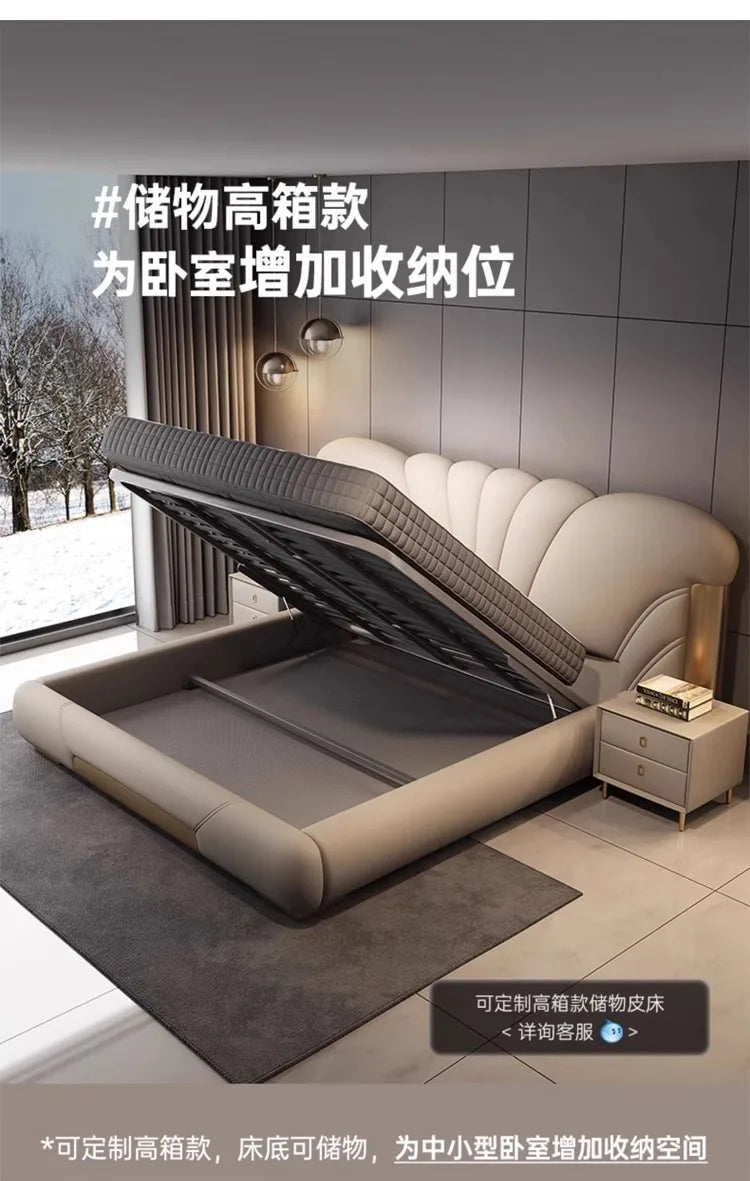 Luxuriöses Hauptschlafzimmer, Doppelbett, King-Size-Bett, weiche Tasche, Rückenlehne, 150 x 200 cm, Hochzeitsbett, Untergestell in voller Größe, beleuchtet 2ingan-Möbel