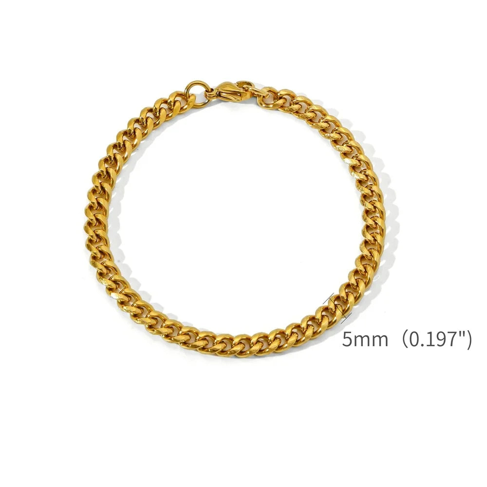 Gold Color Stainless Steel Cuban Chain Men's Bracelet Simple Retro Bracelet For Women Hip Hop Jewelry Trend Accessories Gift.