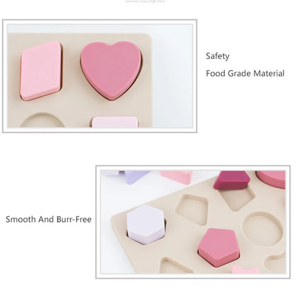 Montessori Baby Puzzles Silicone Toys Geometric Shape Jigsaw Board Matching Games Educational Learning Toys Food Grade Silicone.