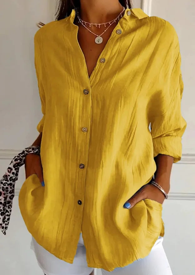 Shirt Women's Lapel Long Sleeve Solid Color Casual Single Breasted New Fashion Brown Black White Shirt Tops Blouses for Female.