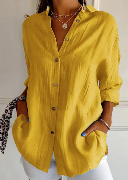 Shirt Women's Lapel Long Sleeve Solid Color Casual Single Breasted New Fashion Brown Black White Shirt Tops Blouses for Female.