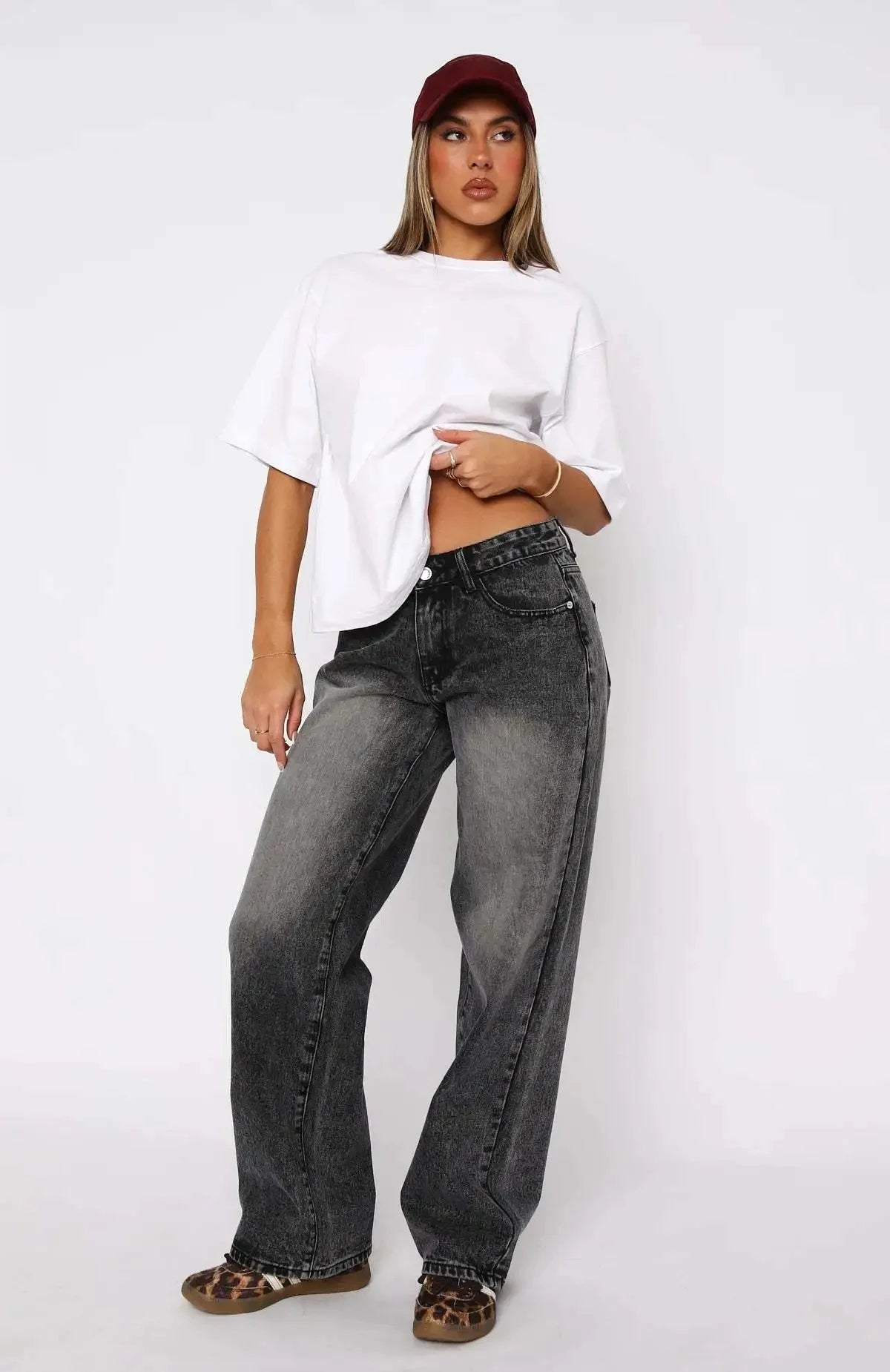 Retro High Waist Commuter Light Color INS Straight Leg Slimming Versatile Wide Leg Floor Length Pants Jeans.