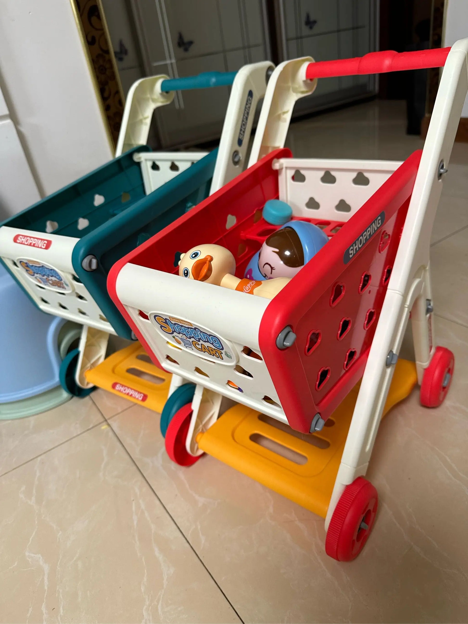 Shopping cart toy baby small trolley children play house fruit cut music kitchen supermarket men and girls Early Education toys.