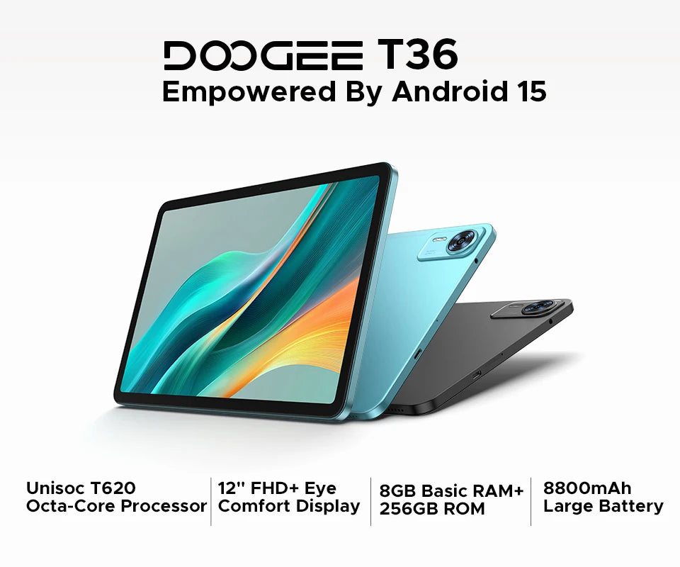 Global Version DOOGEE T36 Android Tablet 15 8 + 256GB 12 ''FHD + 90Hz IPS Display Unisoc T620 Octa Core 8800mAh Battery Widevine L1.