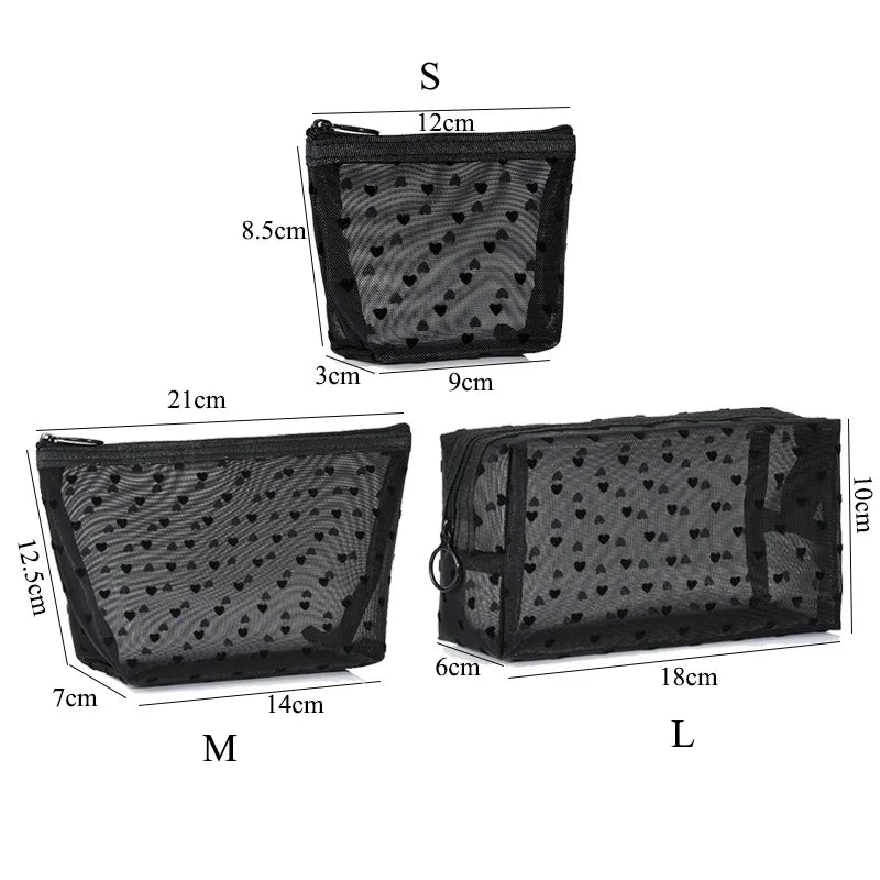 1pcs Transparent Mesh Zipper Cosmetic Bag Women Necessary Organizer Fashion Small Large Black Toiletry Bags Makeup Pouch Case
