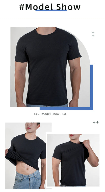 3pcs Mens Plain T-Shirt Casual 100% Cotton Slim Fit Short Sleeve Fitness Top Gym Clothes Soft Male White Black Big Size T Shirt.