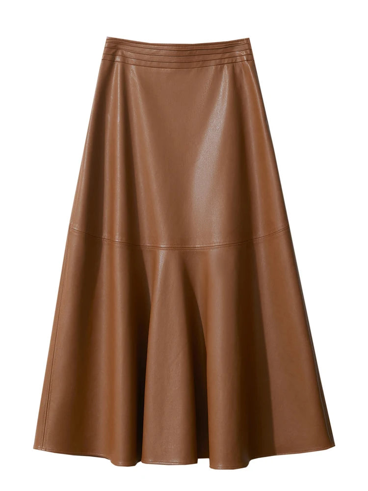 AMII Minimalist Elegant Commuter Environmentally Friendly PU Leather Skirt 2024 Winter New Women's Loose A-shaped Skirt 12444181