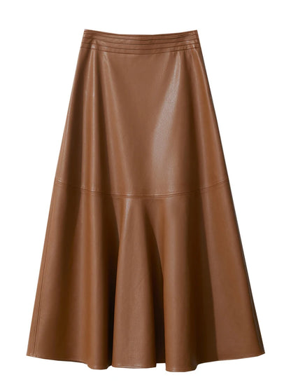 AMII Minimalist Elegant Commuter Environmentally Friendly PU Leather Skirt 2024 Winter New Women's Loose A-shaped Skirt 12444181
