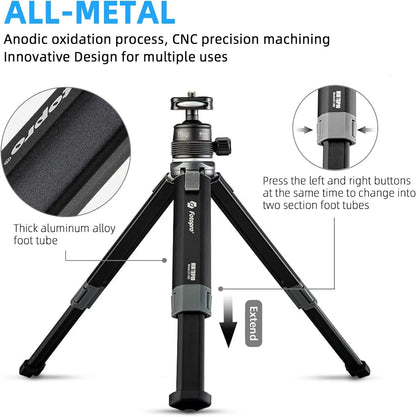 Fotopro Desktop Mini Tripod, Aluminum Alloy Compact Camera Tripod with Ball Head 1/4 Inch Screw for Phone DSLR.
