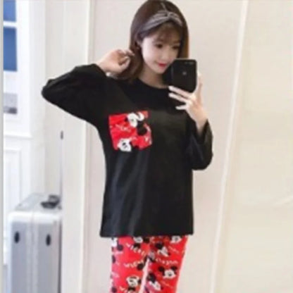 Frühling Und Herbst Langarm + Lange Hosen Zwei Stück Pyjama Set Für Frauen Cartoon Nette Mickey Hause Kleidung Set.