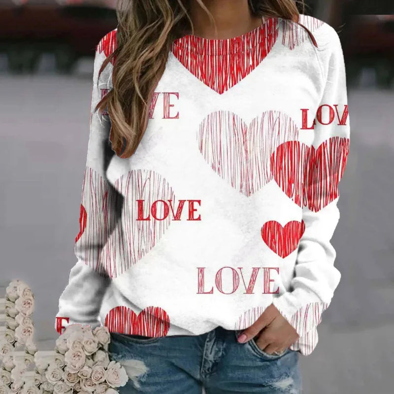 Love Heart Sweatshirts 3D Print Hoodie Women Fashion Streetwear Oversized O-Neck Hoodies Harajuku Woman Pullovers Woman Clothing.