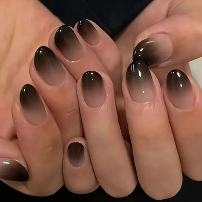 24pcs Black Gradients Long Paragraph Fashion Manicure Patch Reusable Adhesive False Nails Almond Fake Nails Press On Stiletto.