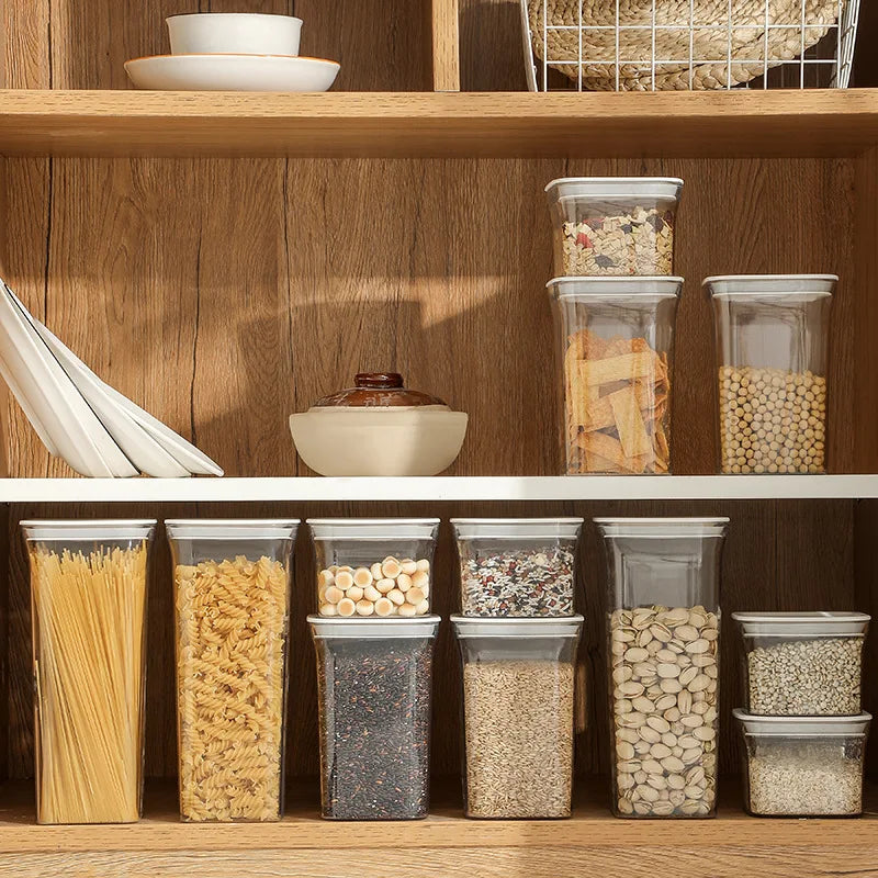Square Hermetic Spices Candy Jars Kitchen Clear Food Storage Container Plastic Cereals Organizer Boxes Refrigerator Organizer.