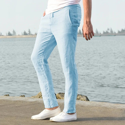 Men's Cotton Linen Pants Male Autumn New Breathable Solid Color Linen Trousers Fitness Streetwear S-3XL.