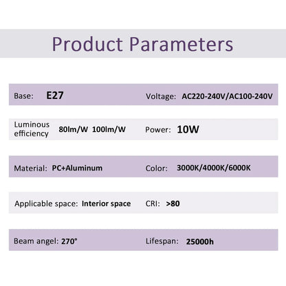 5PCS Bombilla Kein Flimmern Led-lampe Lampe 10W E27 AC 220V 120V Licht Warmweiß Natürliche Beleuchtung 3000K 4000K 6000K für Schlafzimmer.