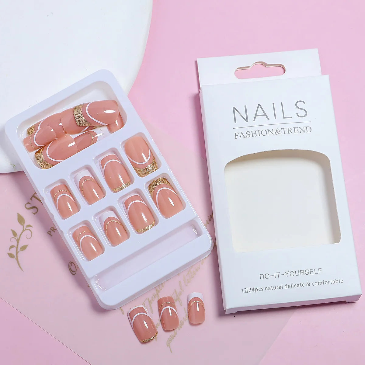 24pcs/set short square fake nails for women cute bride heart white french tips faux ongles y2k press on false nail supplies.