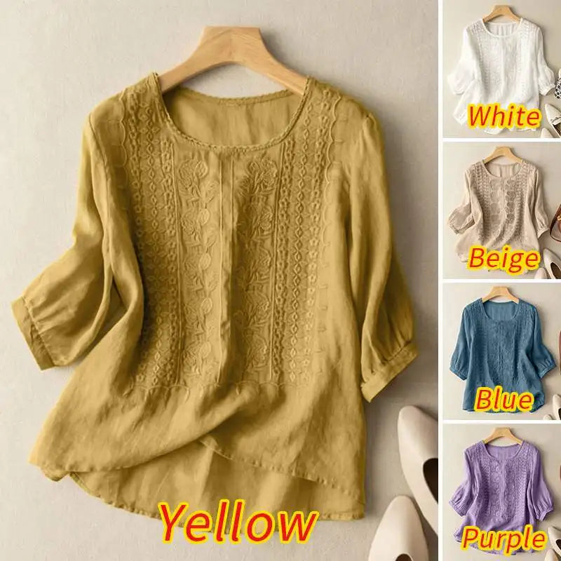 ZANZEA Elegant Women Embroidered Blouses Autumn 2024 3/4 Puff Sleeve Transparent Blusas Mujer Casual Vintage Cotton Shirts Tops.