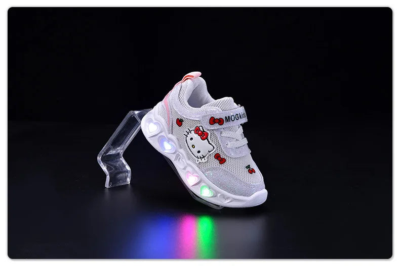 Kids'Casual Shoes Girls Led Light Cartoon PU Leather Fashion Sport Flat Bottom Shoes Breathable White Pink Size 21-30.