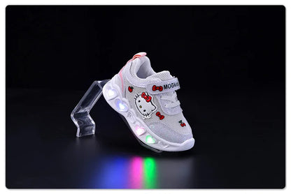 Kids'Casual Shoes Girls Led Light Cartoon PU Leather Fashion Sport Flat Bottom Shoes Breathable White Pink Size 21-30.