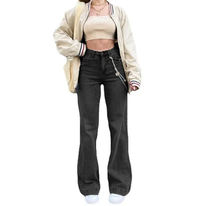 Jeans Women Straight Pants 2025 Streetwear Mid Waist Distressed Washed Mom Jenas Floor Length Vintage Basics Trousers Denim.