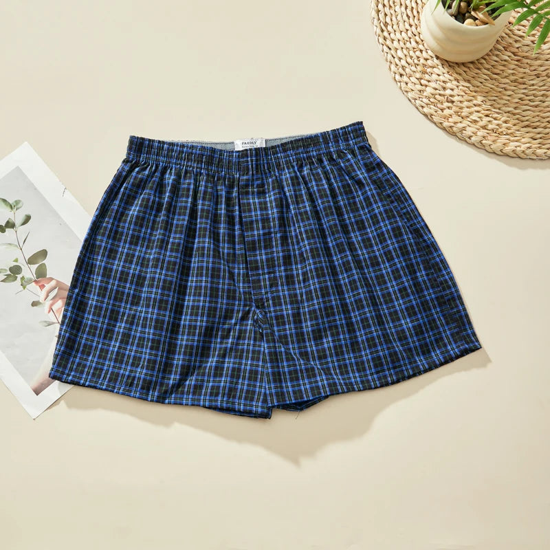 Herren-Boxershorts aus Baumwolle, atmungsaktiv, weich, bequem, elastischer Bund, karierte Boxershorts, Hosen für Herren, Zuhause, Alltag