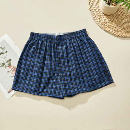 Herren-Boxershorts aus Baumwolle, atmungsaktiv, weich, bequem, elastischer Bund, karierte Boxershorts, Hosen für Herren, Zuhause, Alltag
