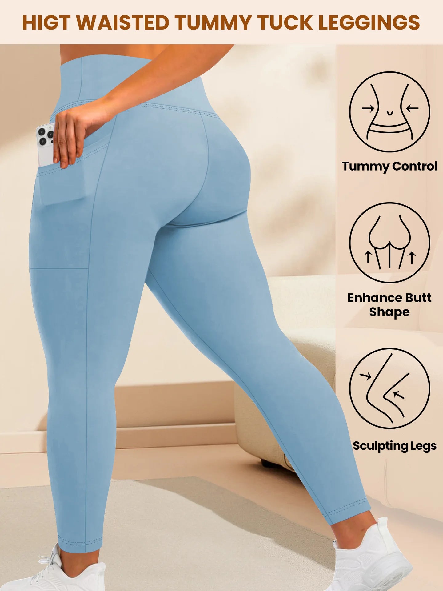 Women's High-Waisted Yoga Pants Plus Size Butt-Lifting Workout Leggings with Pockets Elastic Activewear for Gym & Running.