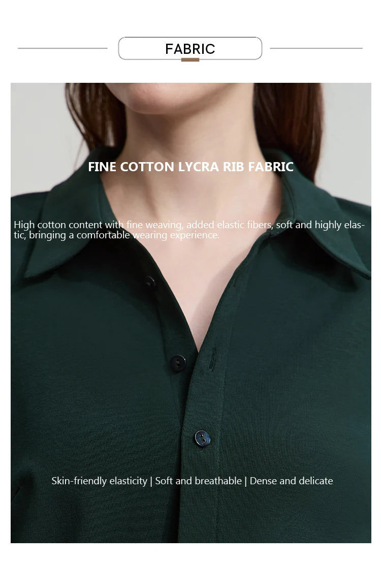 AMII Office Lady Shirt 2025 Autumn New Minimalism thick Long Sleeves Blouse Elastic Cotton Lapel Women's Clothing 12553079.