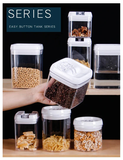 Air-Tight Food Storage Container for Cereals Easy Lock Sealed Jar Plastic Transparent Milk Powder Grains Candy Kitchen Organizer.