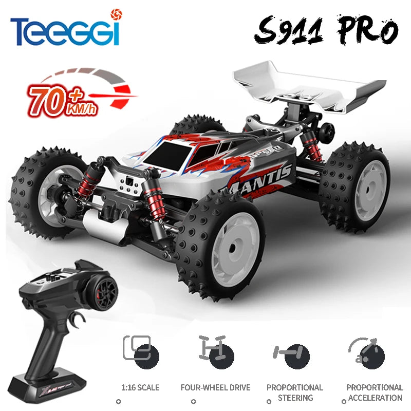 Teeggi S911 PRO 1:16 RC Racing Car 4WD RC CAR 70KM/H High Speed Off-Road Car 2.4G Remote Controller Toy For Children Gifts.
