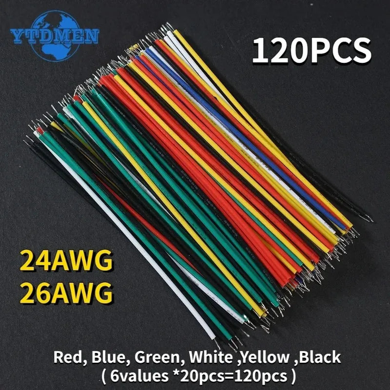 120PCS 6 Color Tin-Plated Breadboard PCB Solder Cable 24AWG / 26AWG Jumper Wire DIY Kit High-Quality Electronic Wires.