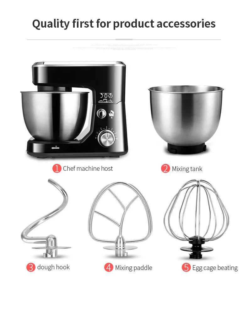 DIVEDEER 5L Multifunctional Chef Machine  Automatic Dough Kneader, Flour Mixer, Blender & Egg Whisker for Household Use.