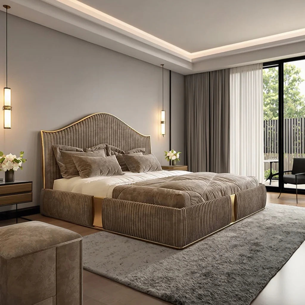 Großhandel Hotel Schlafzimmer Möbel Set Stoff Leder Fall Bett Holz King Doppel Lagerung Luxus Custom Kiefer Modern