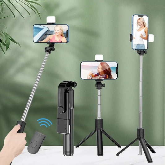 Selfie Stick Telescopic Travel Handheld Tripod Portable Phone Stand [700mm] Bluetooth Remote Extendable Phone Tripod.