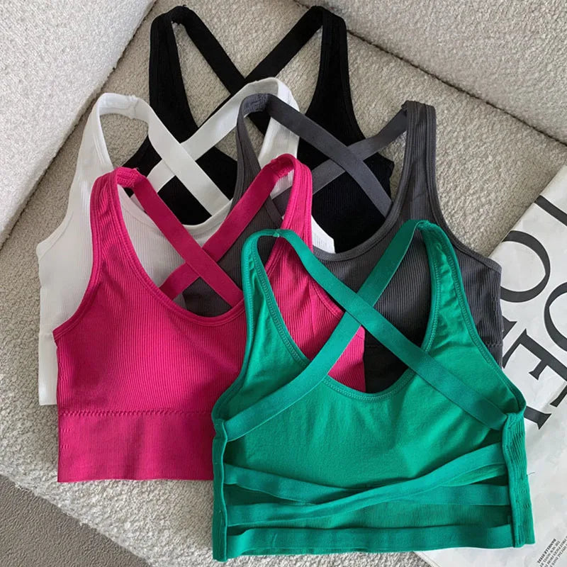 1pcs Sport Fitness Yoga Bra Sexy Women Vest Back Cross Strap Tank Tops Female Push Up Running Bra Lady Breathable Soft Underwear.