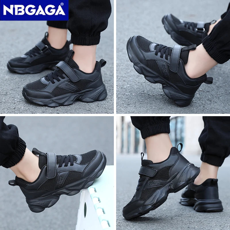 Children's Fashion Sports Shoes Breathable Student Black School Walking Shoes Anti-skid Boys& Girls Casual Running Sneaker.