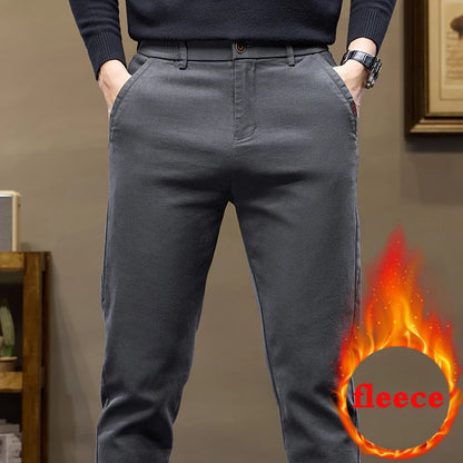 Warm Fleece Pants Winter Man Cowboy Man Thermal Fleece Lined Korean Fashion Slim Thicken Plush Wool Boot Cut Jeans Men.