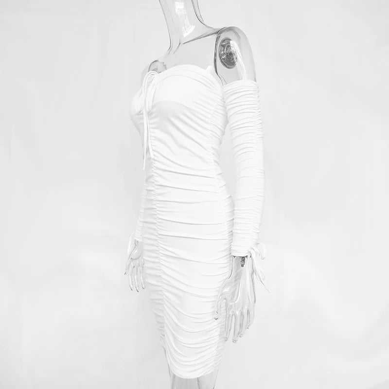 Arctic Cat Frauen Herbst Winter Verband Kleid Frauen 2022 Sexy Off Schulter Lange Hülse Dünne Elastische Bodycon Party Kleider Vestidos